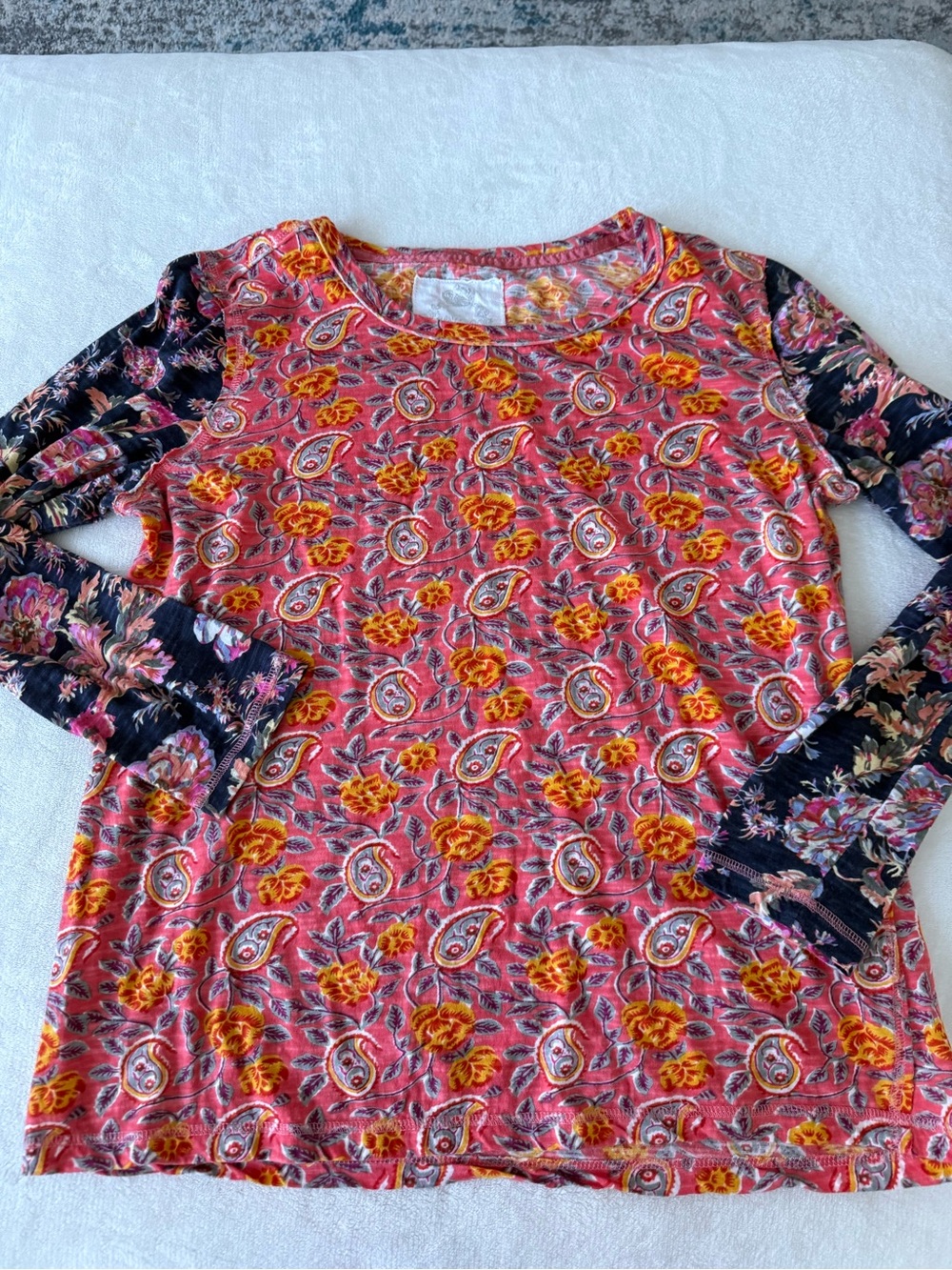 Cino Womens Top Two Tone Paisley Floral Long Sleeve Tee T-Shirt Multicolor L D91